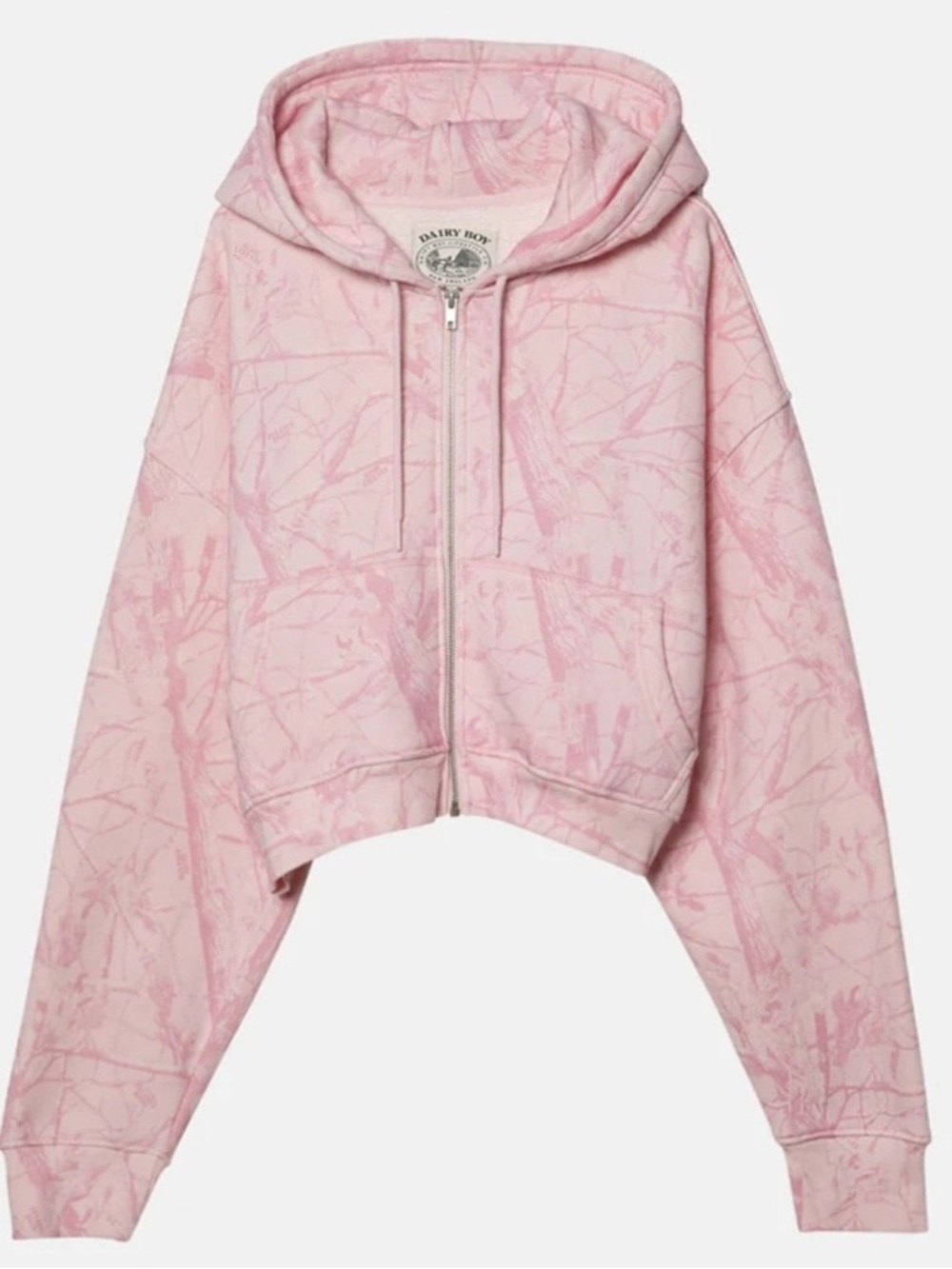 Dairy Boy Pink Woodland Camo Zip-Up Hoodie Size Small